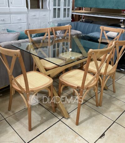 Comedor Bursa Crossback 130x80 con 6 sillas madera