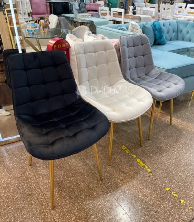 Silla Botons Gold en felpa con estructura dorada