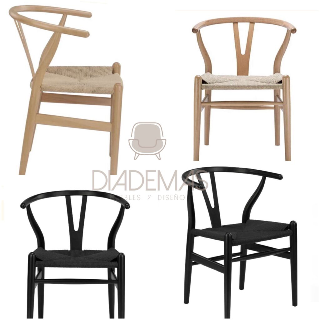 Silla Wishbone en negro y madera natural