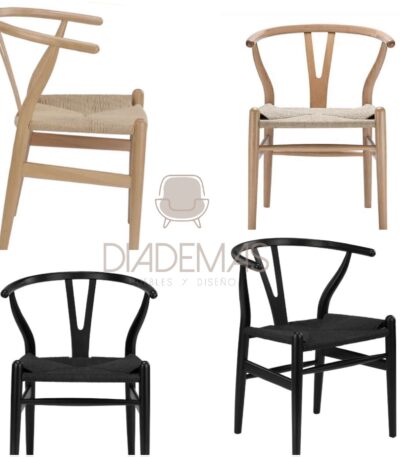 Silla Wishbone en negro y madera natural
