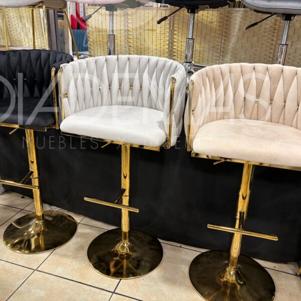 Taburete King Trenzado regulable con base dorada