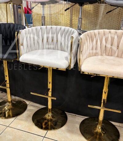 Taburete King Trenzado regulable con base dorada