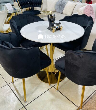 Comedor Tulip con mesa de m&aacute;rmol y 4 sillas Coral Velvet