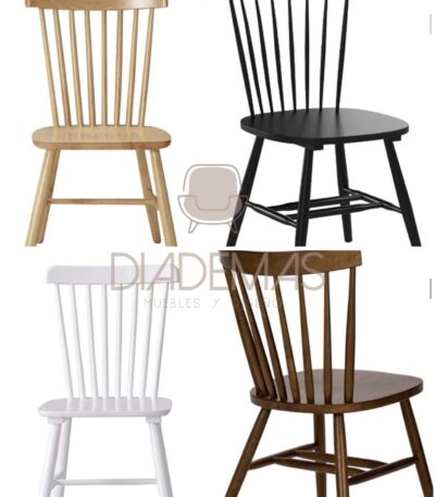 Silla Windsor en blanco negro chocolate y madera natural