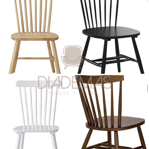 Silla Windsor en blanco negro chocolate y madera natural