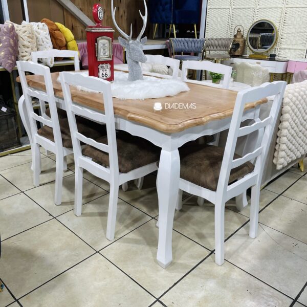 Comedor Normando 160x90 con 6 sillas blancas