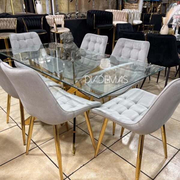 Comedor Botons 130x80 con 6 sillas y vidrio templado