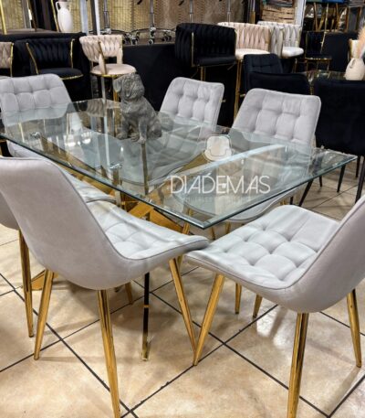 Comedor Botons 130x80 con 6 sillas y vidrio templado