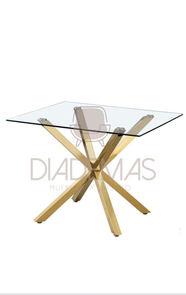 Mesa Madrid cuadrada dorada de 100x100x75