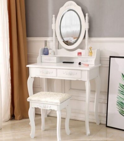 Tocador Touch blanco con espejo LED y banqueta