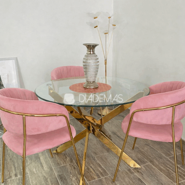 Comedor Dubai rosa de 1 metro con 4 sillas curvas
