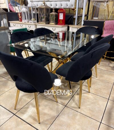 Comedor Viena 140x80 con 6 sillas negras
