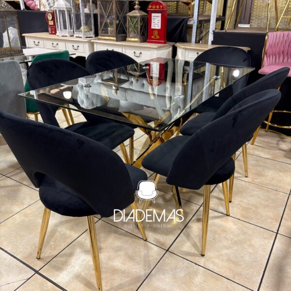 Comedor Viena 140x80 con 6 sillas negras