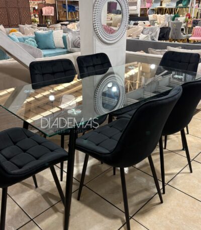 Comedor Lyon Black 160x80 con 6 sillas