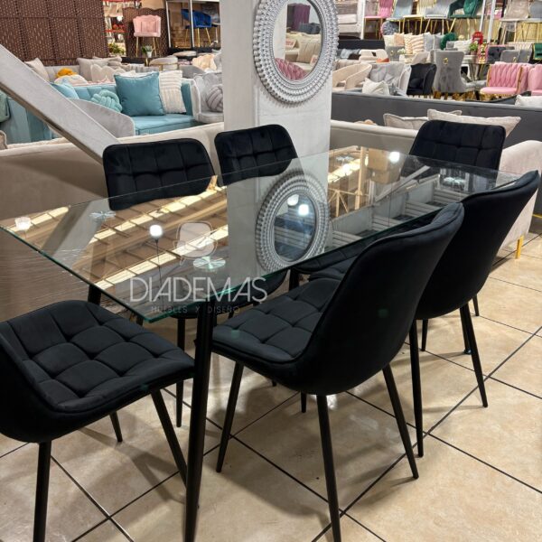 Comedor Lyon Black 160x80 con 6 sillas