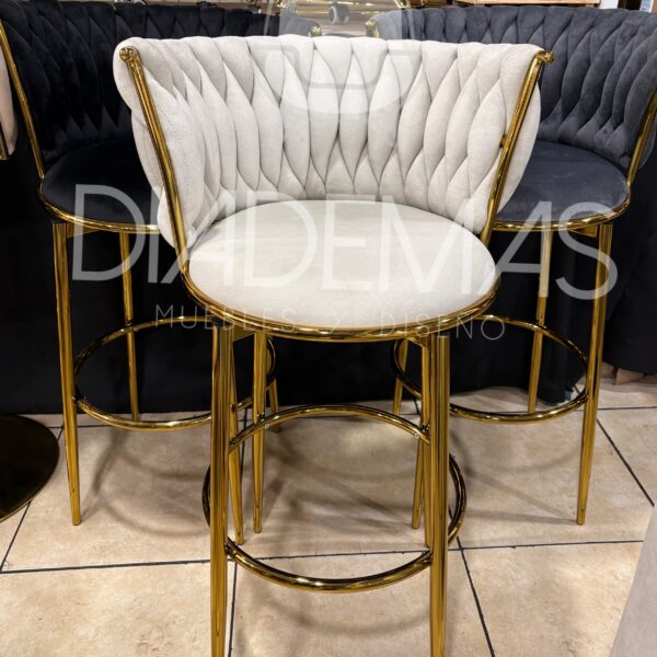 Taburete Trenzado Fijo dorado con asiento giratorio