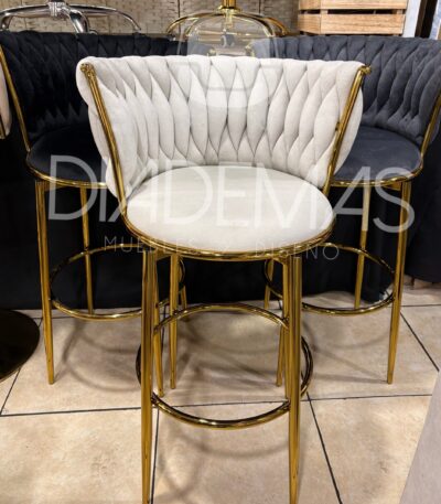 Taburete Trenzado Fijo dorado con asiento giratorio