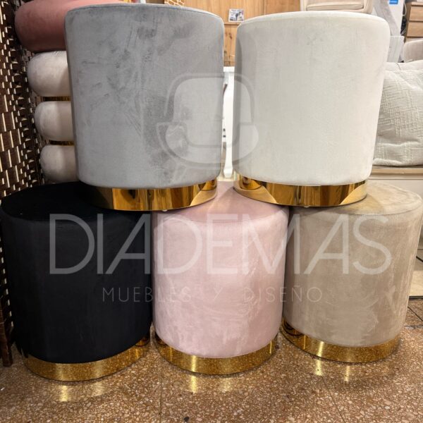 Pouf retro en felpa con base metalica dorada 36x42