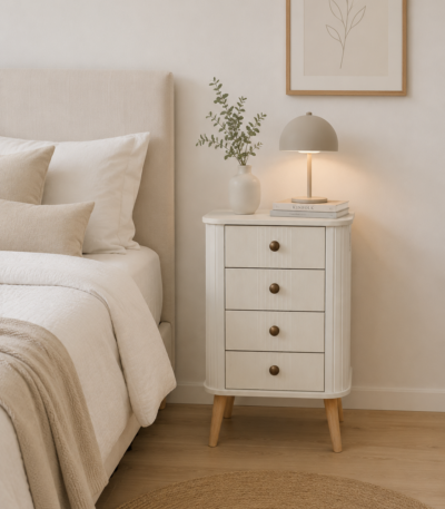 Velador nordico 4 cajones 67x46x30 con patas de madera