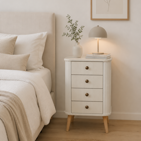 Velador nordico 4 cajones 67x46x30 con patas de madera