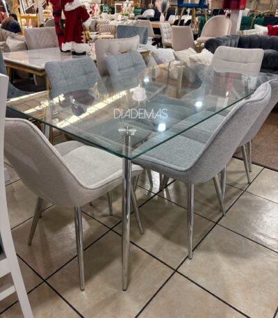 Comedor Arpi 160x90 con 6 sillas en lino soft