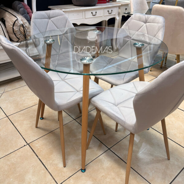 Comedor Fiori Top 1.20 con vidrio templado y 4 sillas
