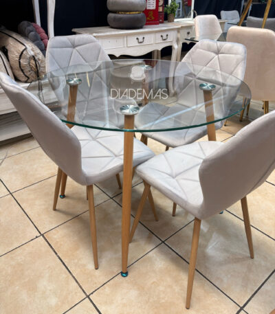 Comedor Fiori Top 1.20 con vidrio templado y 4 sillas