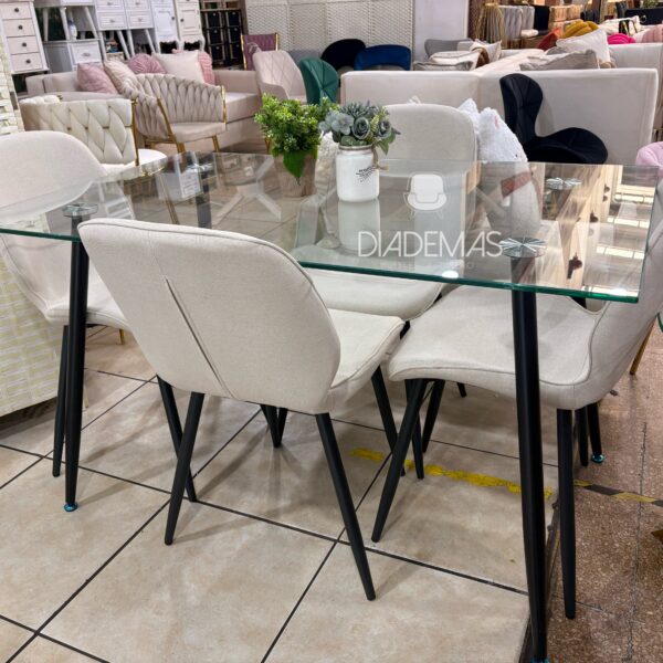 Comedor Fiori lino 130x80 con 4 sillas elegantes