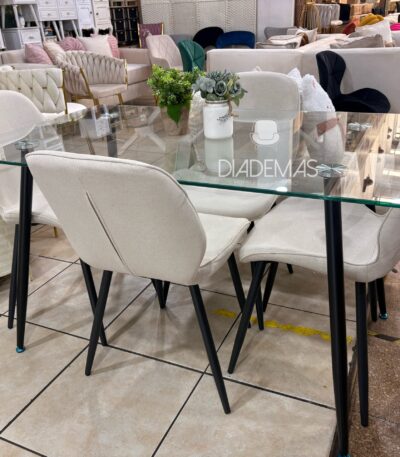 Comedor Fiori lino 130x80 con 4 sillas elegantes