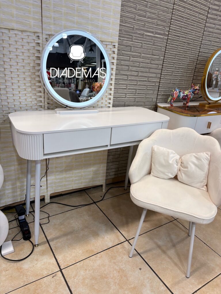Tocador White con espejo y silla en color blanco