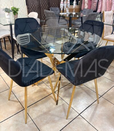 Comedor Fiori Gold con mesa de 1 metro y 4 sillas