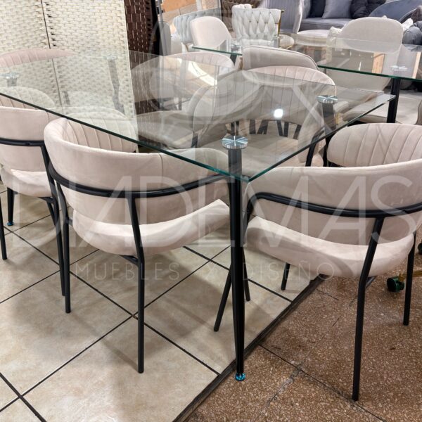 Comedor Max 160x90 con 6 sillas curvas velvet