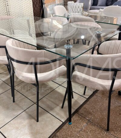 Comedor Max 160x90 con 6 sillas curvas velvet