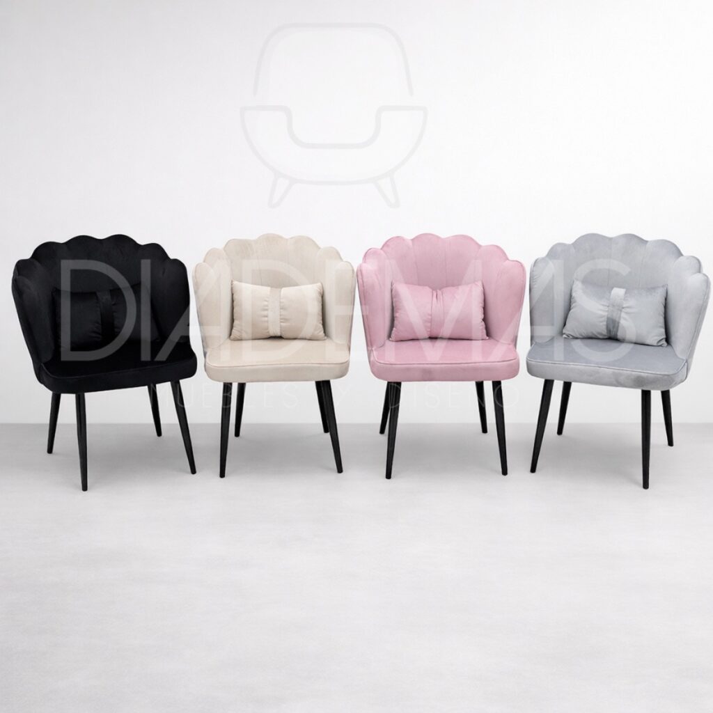 Silla Coral Black con base met&aacute;lica negra y felpa