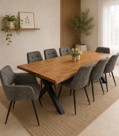 Comedor rustico 2.20x100 con 8 sillas