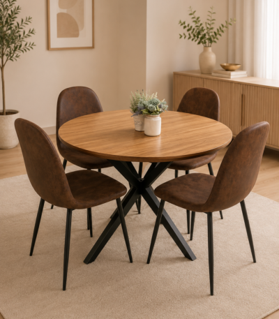 Comedor rustico redondo de 1 metro con 4 sillas