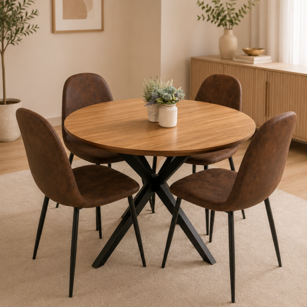 Comedor rustico redondo de 1 metro con 4 sillas