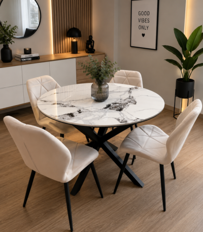 Comedor Stone mesa redonda de 1 metro con 4 sillas Fiori Top