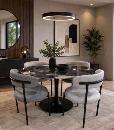 Comedor Roma con mesa redonda de 1 metro y 4 sillas Oasis