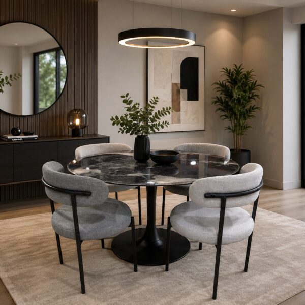 Comedor Roma con mesa redonda de 1 metro y 4 sillas Oasis