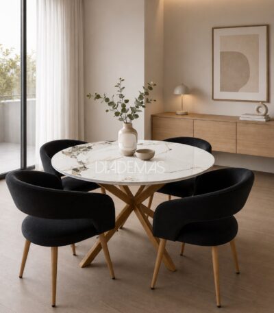 Comedor Stone Wood con mesa de marmol de 1.20 y 4 sitiales Siena