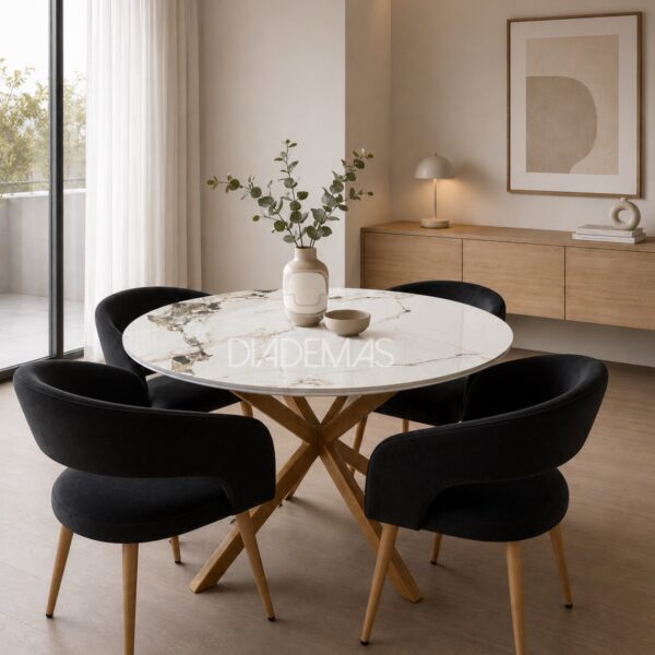 Comedor Stone Wood con mesa de marmol de 1.20 y 4 sitiales Siena