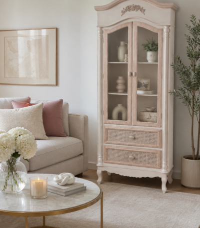 Vitrina Provenzal 1.90 de madera de olmo con puertas de vidrio