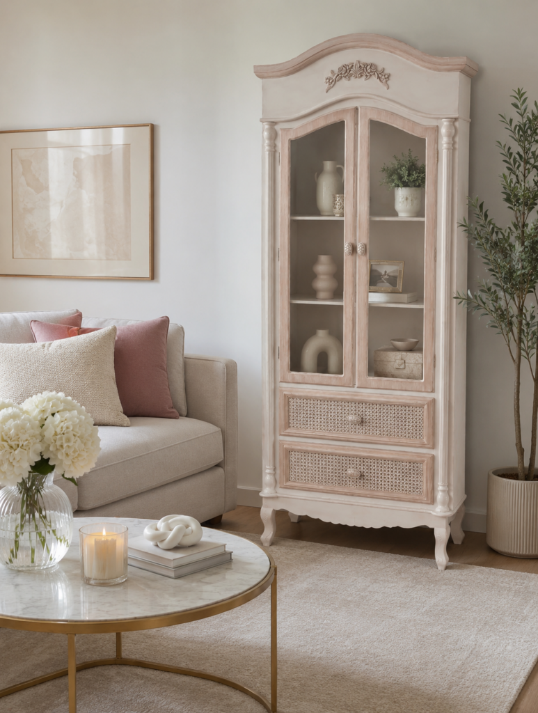 Vitrina Provenzal 1.90 de madera de olmo con puertas de vidrio