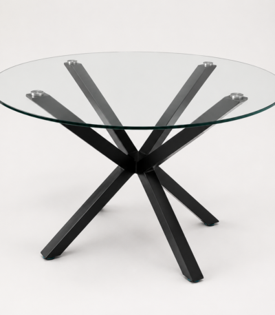 Mesa Madrid 1 mts con vidrio templado y base negra