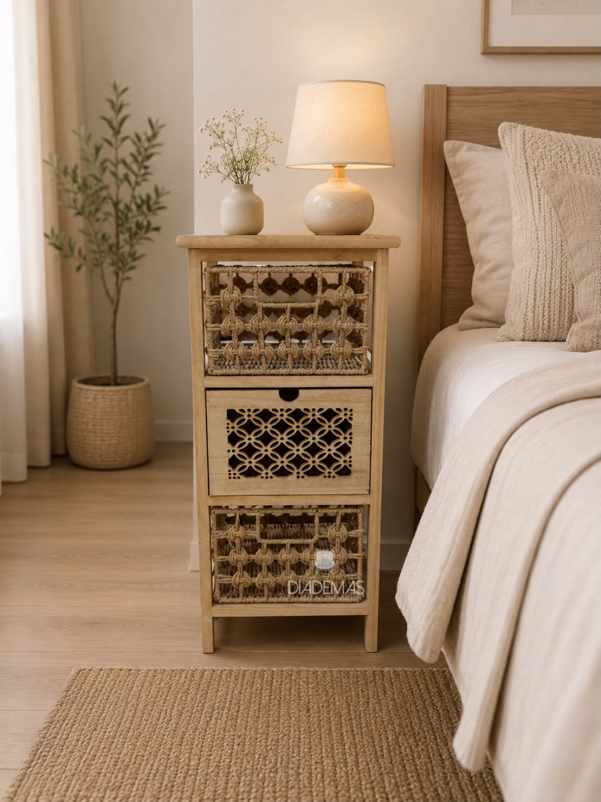 WhatsApp Image 2026-07-12 at 10.10.50 PMl Cabinet rustico 3 cajones de madera y ratan 30x27x61